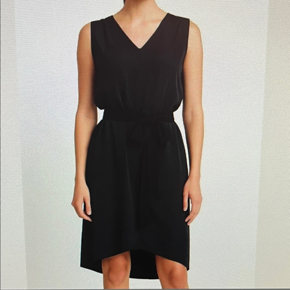 Anthropologie Laurel 100% Silk High Low‎ Shift Dress Black Size 6